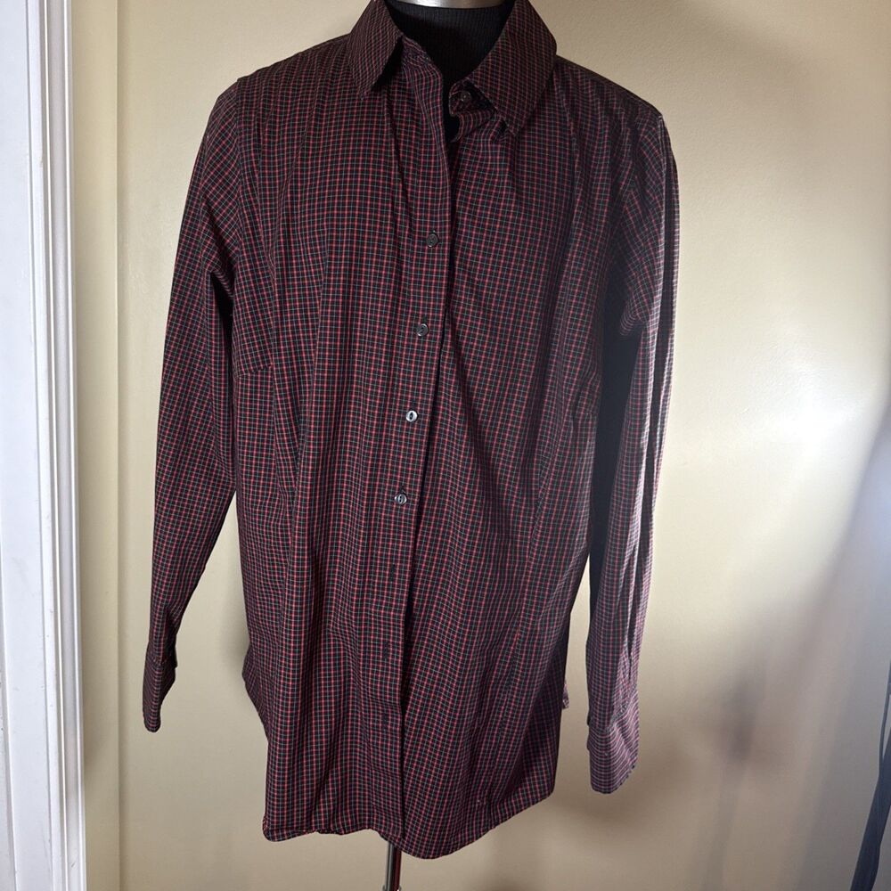 Eddie Bauer Shirt Womens 1X Wrinkle Free Shaped Fit Plaid Button Red Black